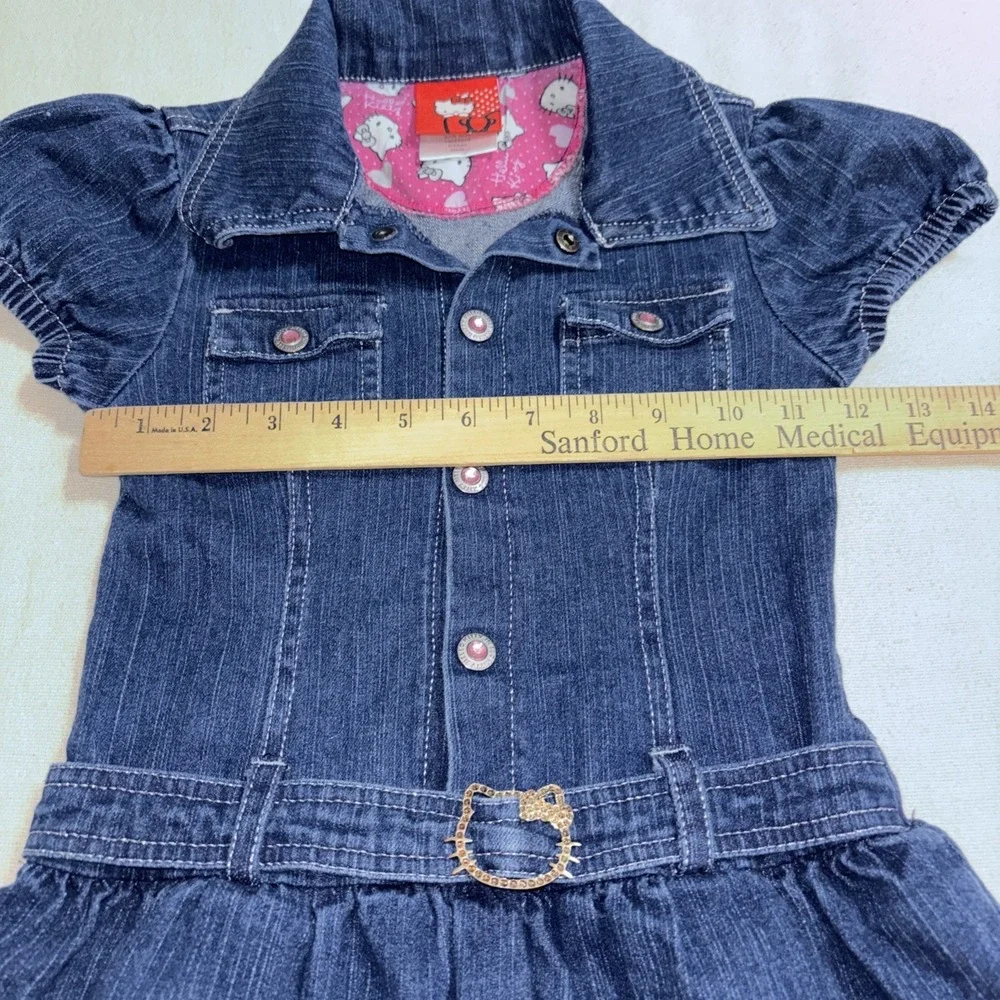 Hello Kitty Girls‎ Jean Denim Dress Size 6 Layers Belt Puff Sleeves Y2K